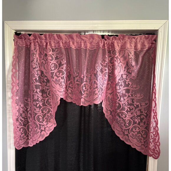 Mauve Lace Curtain Valance 34"L X 57"W Home Decor Window Treatment - Picture 1 of 6